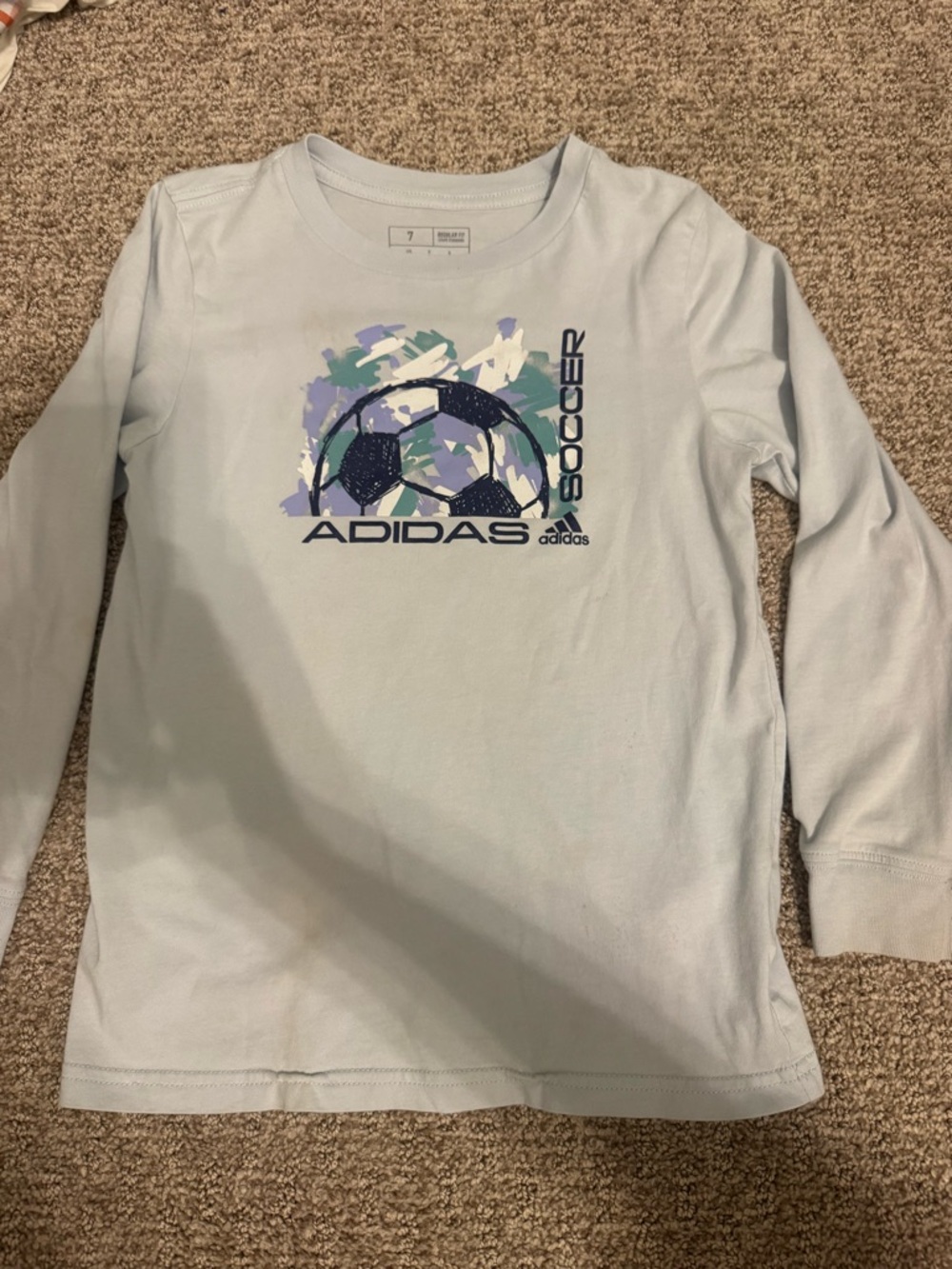 boys adidas Light Blue Long Sleeve Soccer Graphic Tee